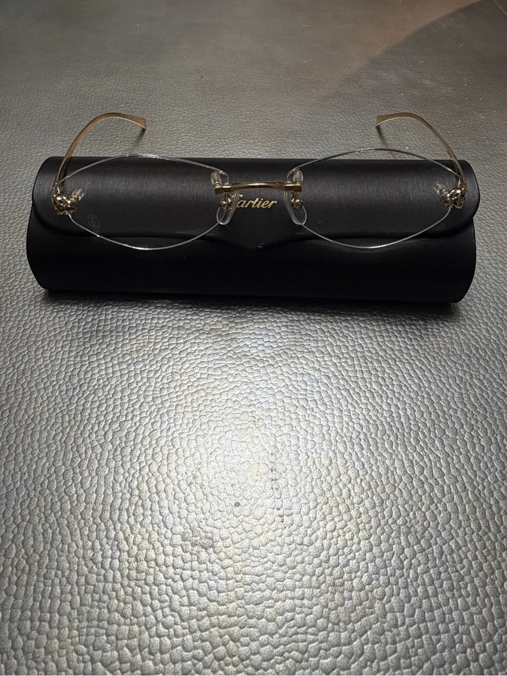 CARTIER RIMLESS GOLD TONE EYEGLASSES WITH CARTIER CASE
